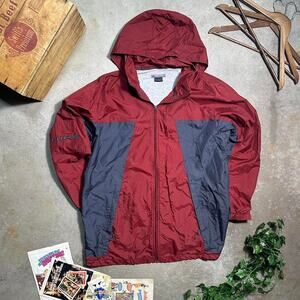 Vintage Y2K Nike Windbreaker Mens XL 2000s Maroon Gray Spellout Full Zip Coat